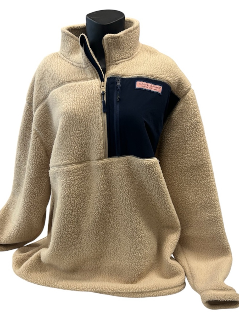 Vineyard Vines Men’s 2XL Sherpa Fleece Shep Shirt Pullover Tan Navy